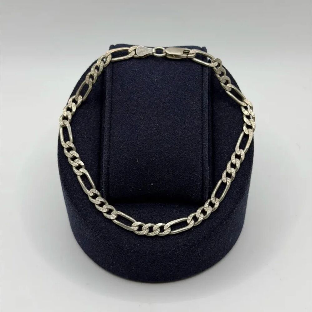 Vintage Italian Made Sterling Silver .925 Figaro Link Chain Bracelet